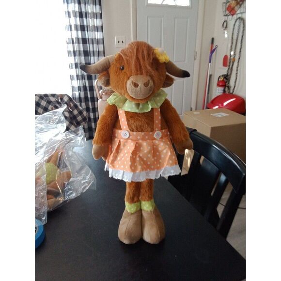 Highland Cow Plush Standing Girl Farmhouse Country Decor - Picture 1 of 3